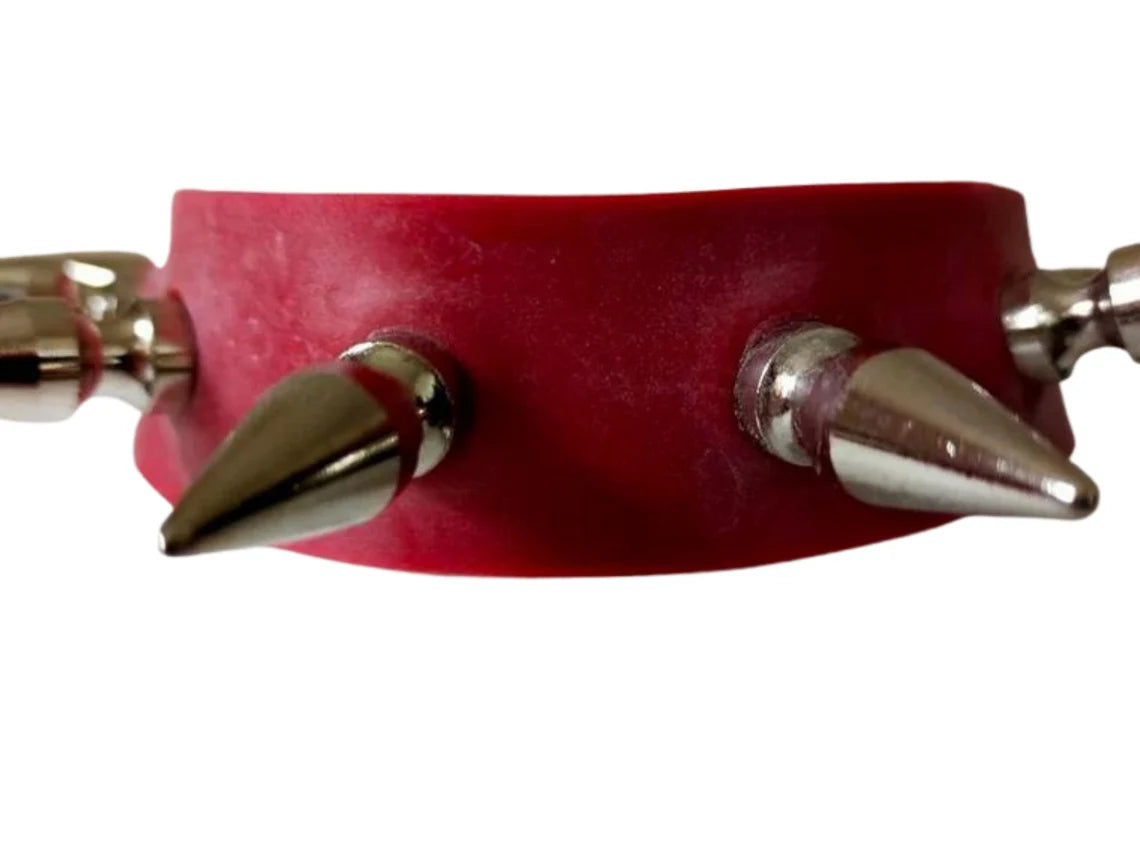 A red heavy rubber latex stud collar