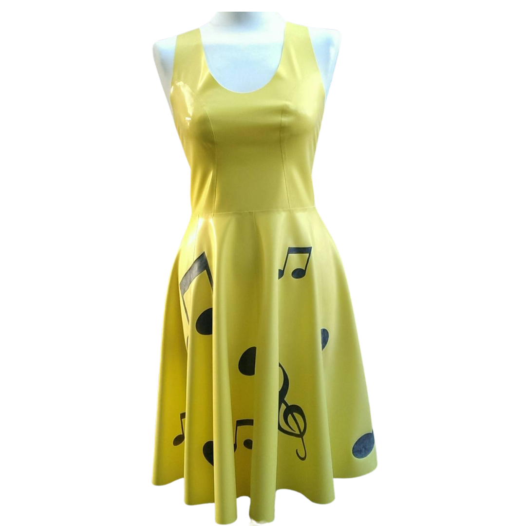 Sleeveless Latex Dress with Musical Notes