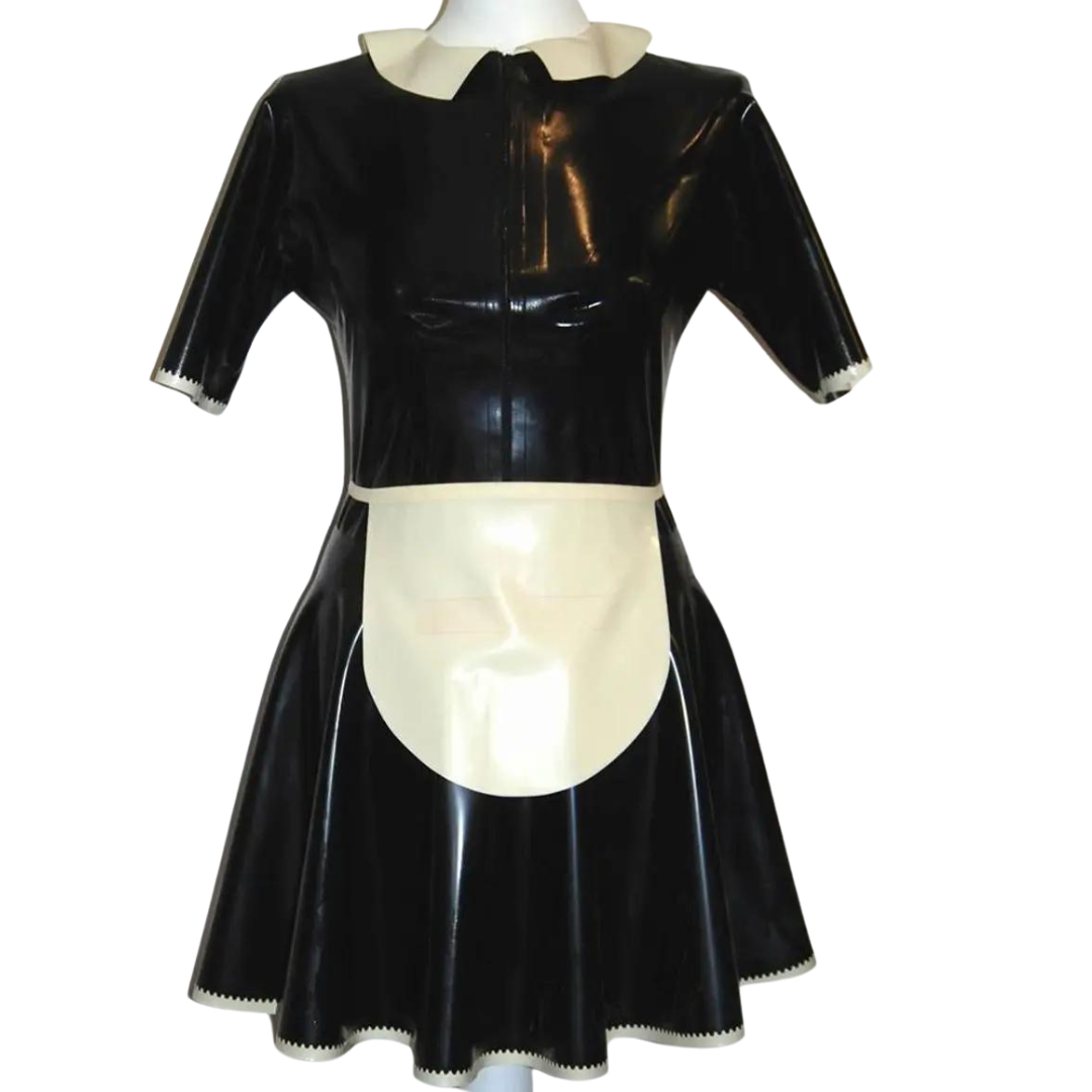 Zip Front Latex Maid Dress and Apron