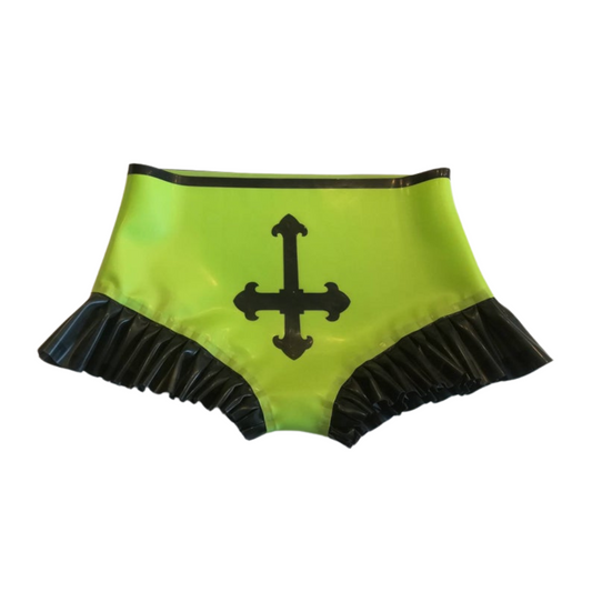 Frilled Inverted Cross Latex Pants