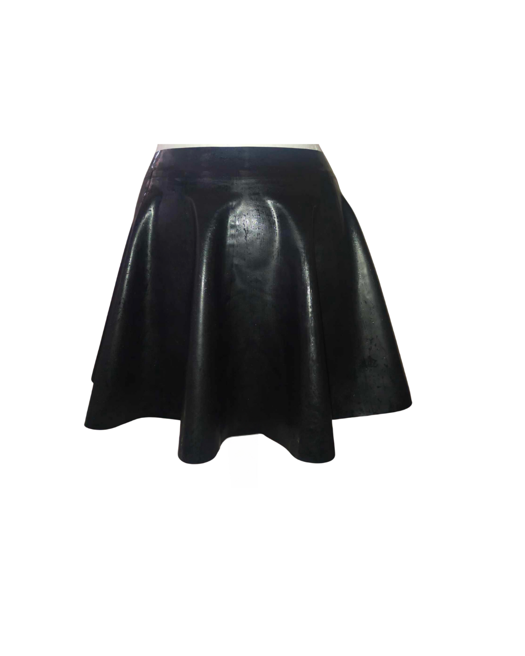 A heavy rubber skater skirt in black 1mm thick latex.