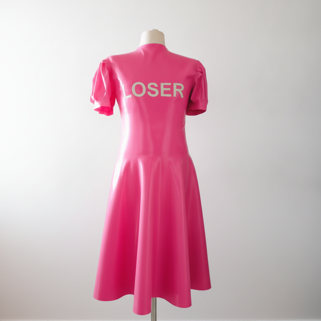 A bubble gum pink latex puff sleeve, with white LOSER text logo.