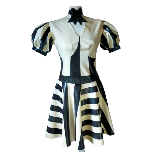 Latex Dress Monochrome Puff Sleeve