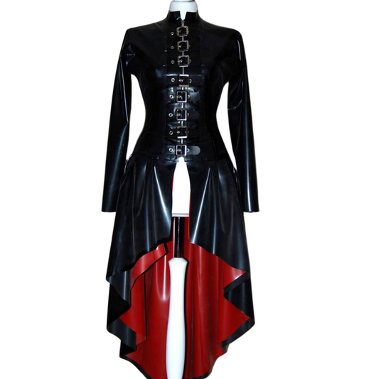 Long Latex Buckle Coat