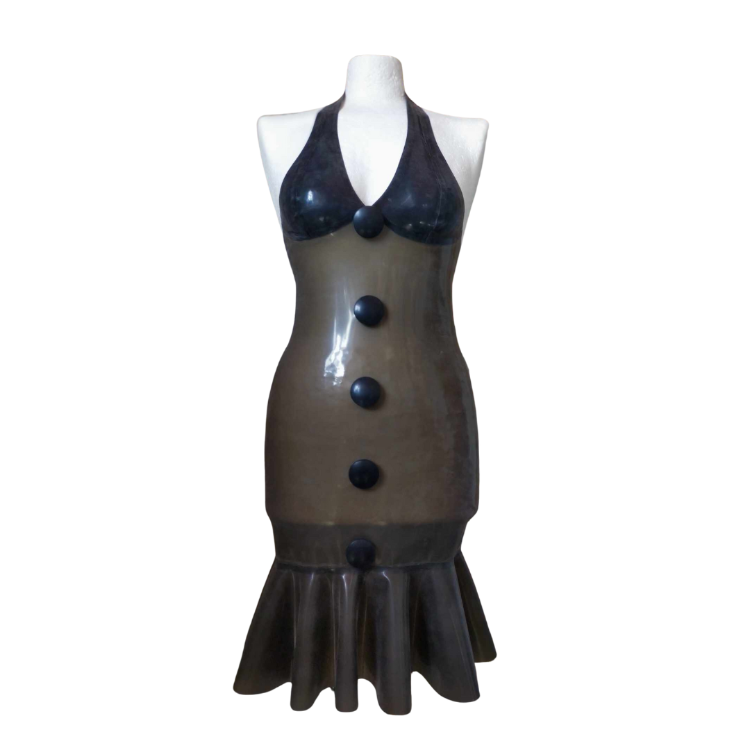 Translucent Latex Halter Neck Button Dress