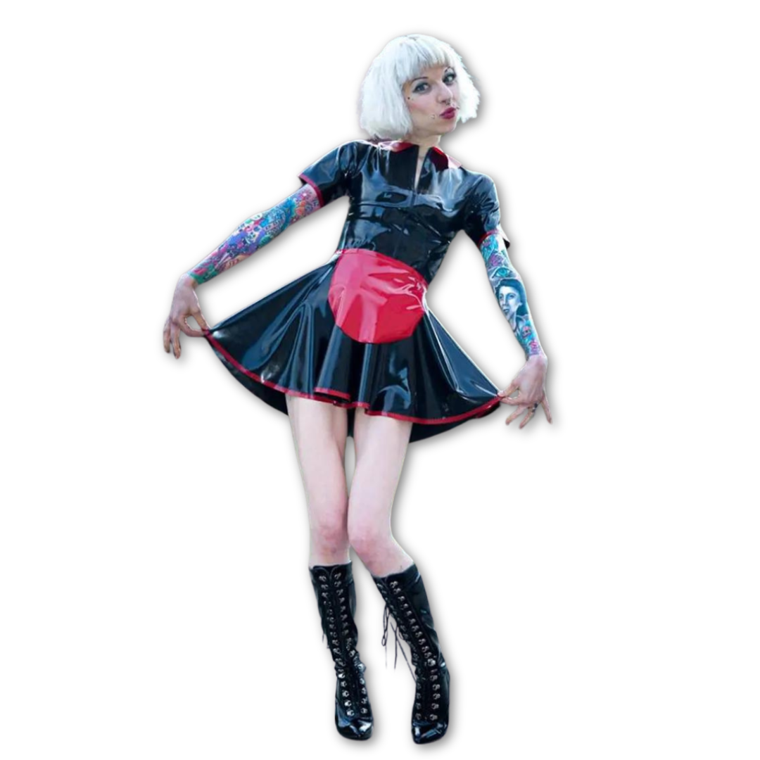 Zip Front Latex Maid Dress and Apron