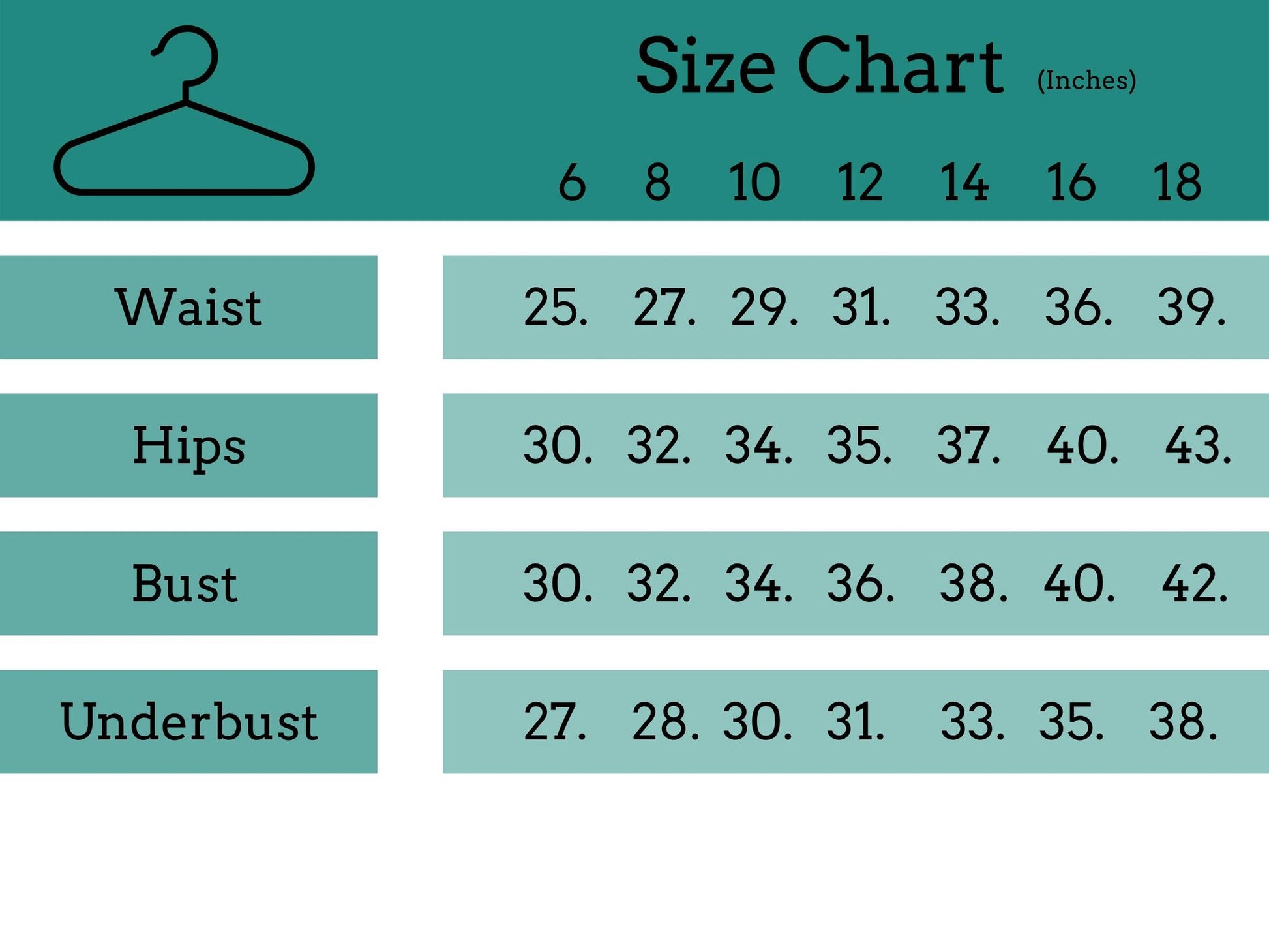 Fetasia Latex size chart